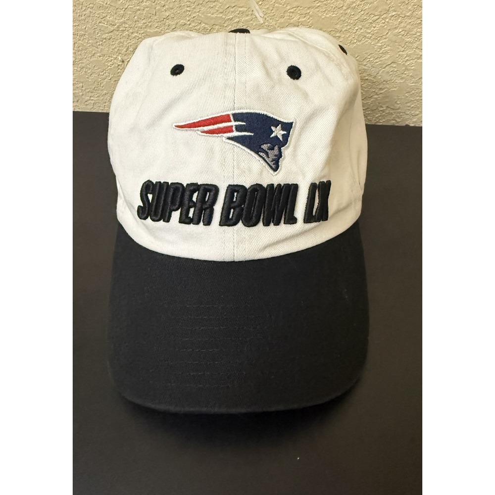 New England Patriots Super Bowl LX Hat 47 Brand Adjustable Cap White/Black OSFA